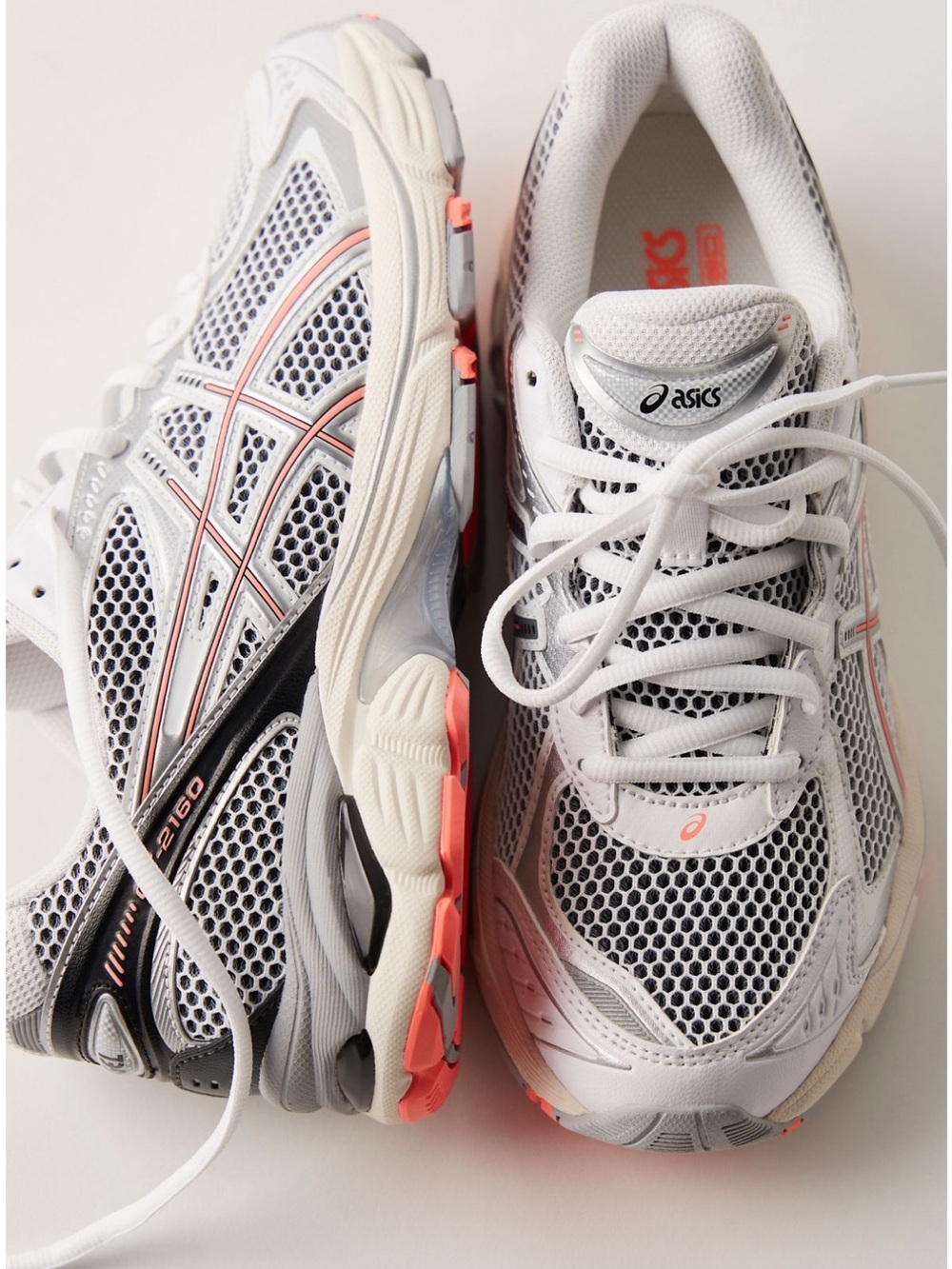 ASICS Women's White Sneakers with Coral and Black Accents